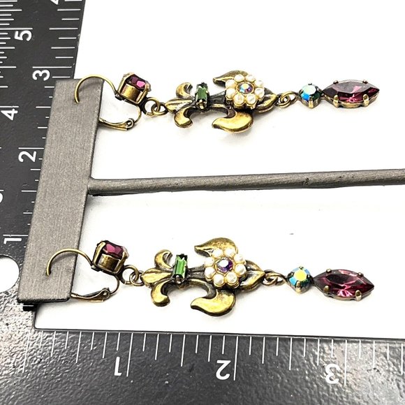 Signed AVGAD ISRAEL Victorian Revival Crystal Pearl Pierced Earrings 3" - Picture 9 of 9